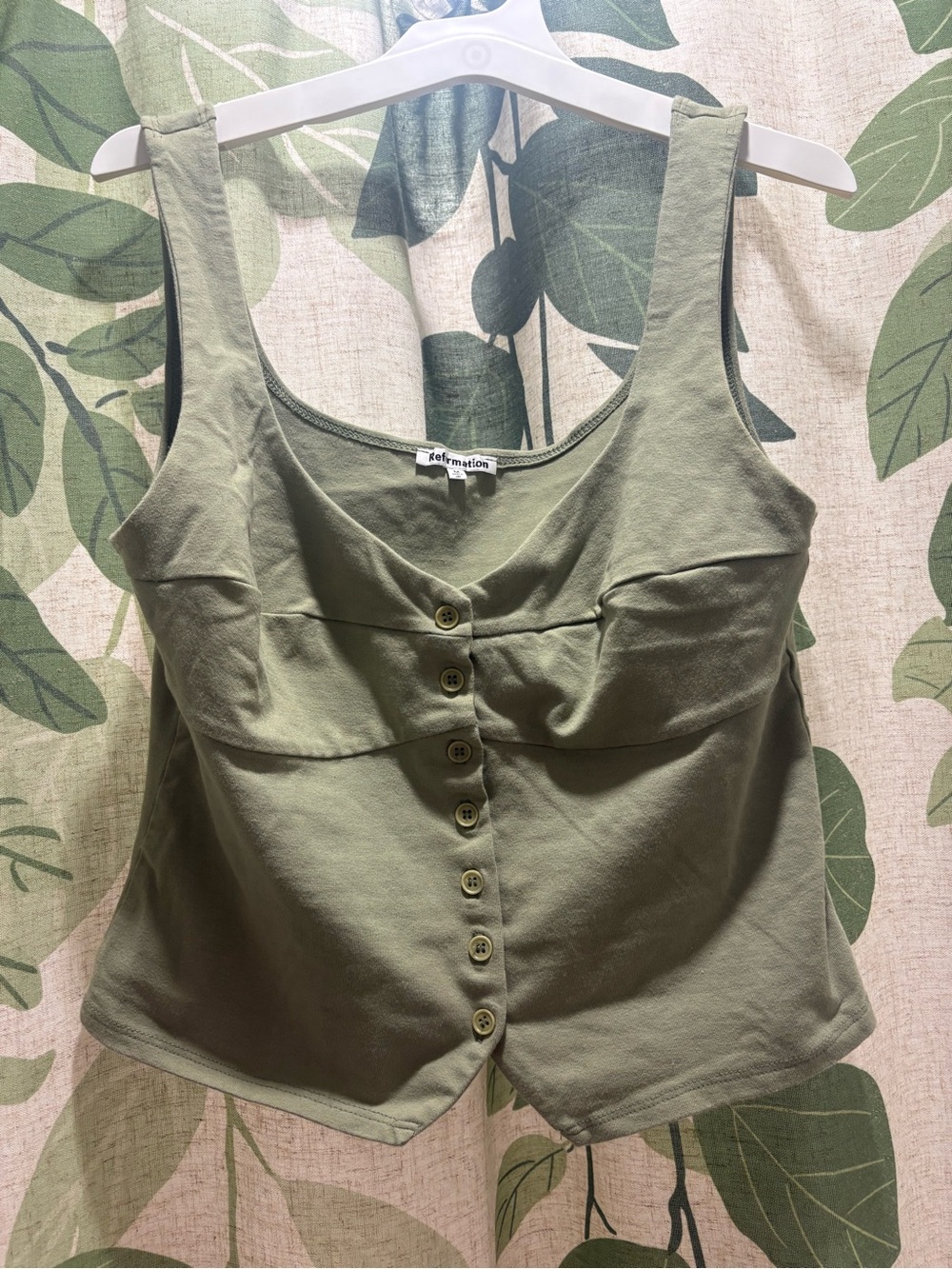 Reformation Olive Green Button-Front Camisole